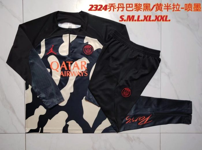 PSG 23-24 Half-Zip Jordan Black Yellow Splatter - 图片 9