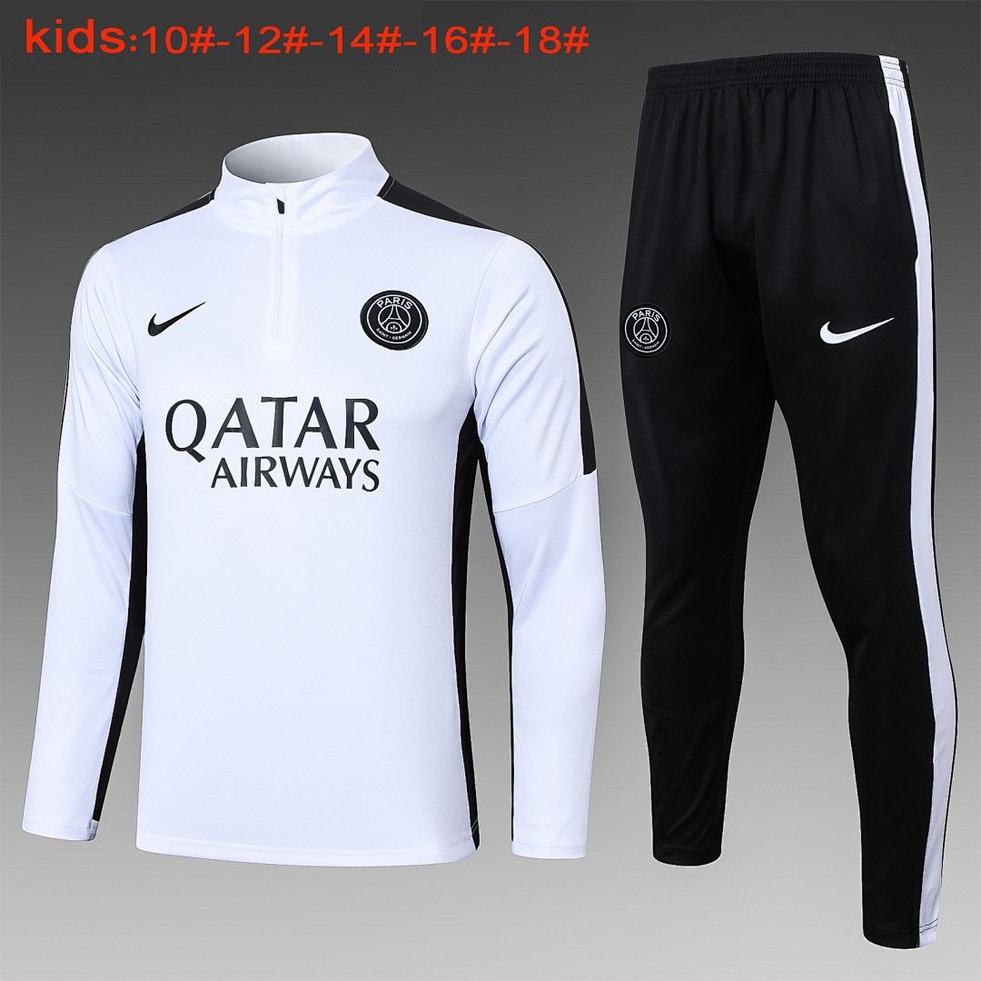 JER-7264_1 PSG 23-24 White Kids' Half-Zip Jacket (Black Shoulders) - 图片 1