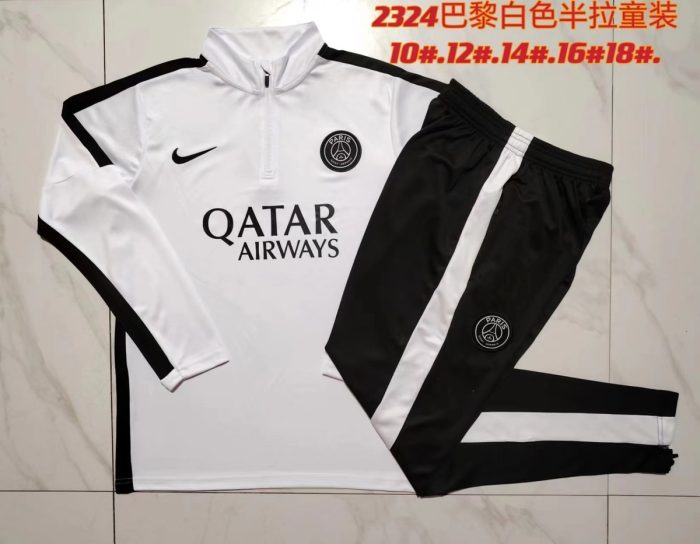 PSG 23-24 White Kids' Half-Zip Jacket (Black Shoulders) - 图片 3