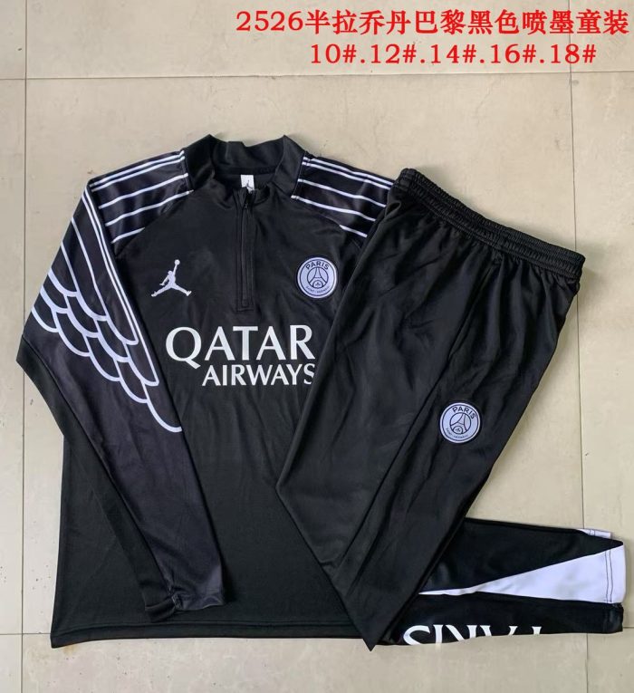 Paris Saint-Germain Black Spray Print Kids' Half-Zip Jacket - 图片 3