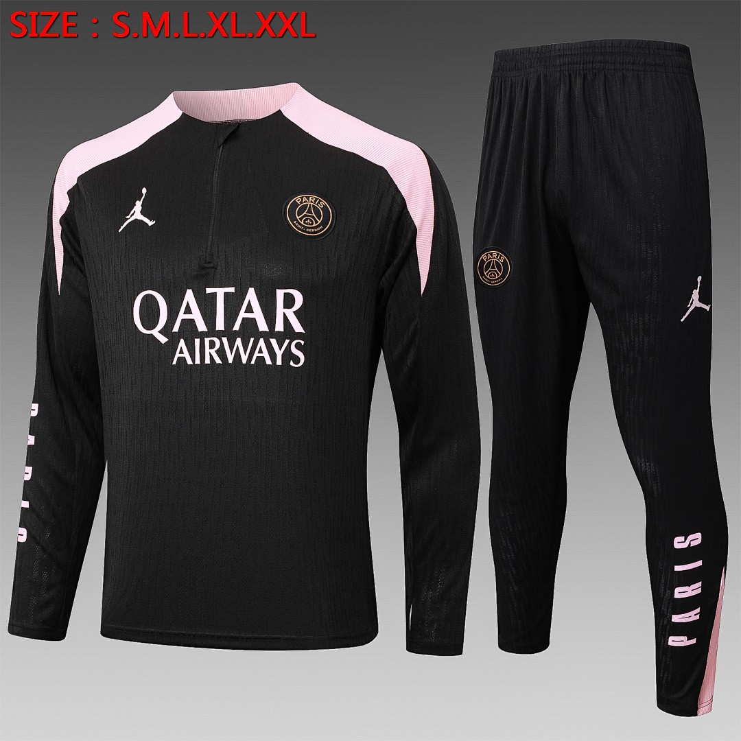 PSG 24-25 Black Player Version Half-Zip Jacket with Pink Shoulders