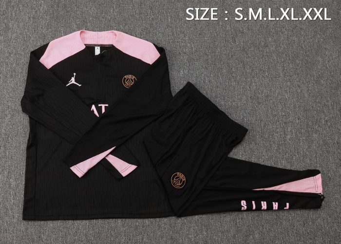 PSG 24-25 Black Player Version Half-Zip Jacket with Pink Shoulders - 图片 2