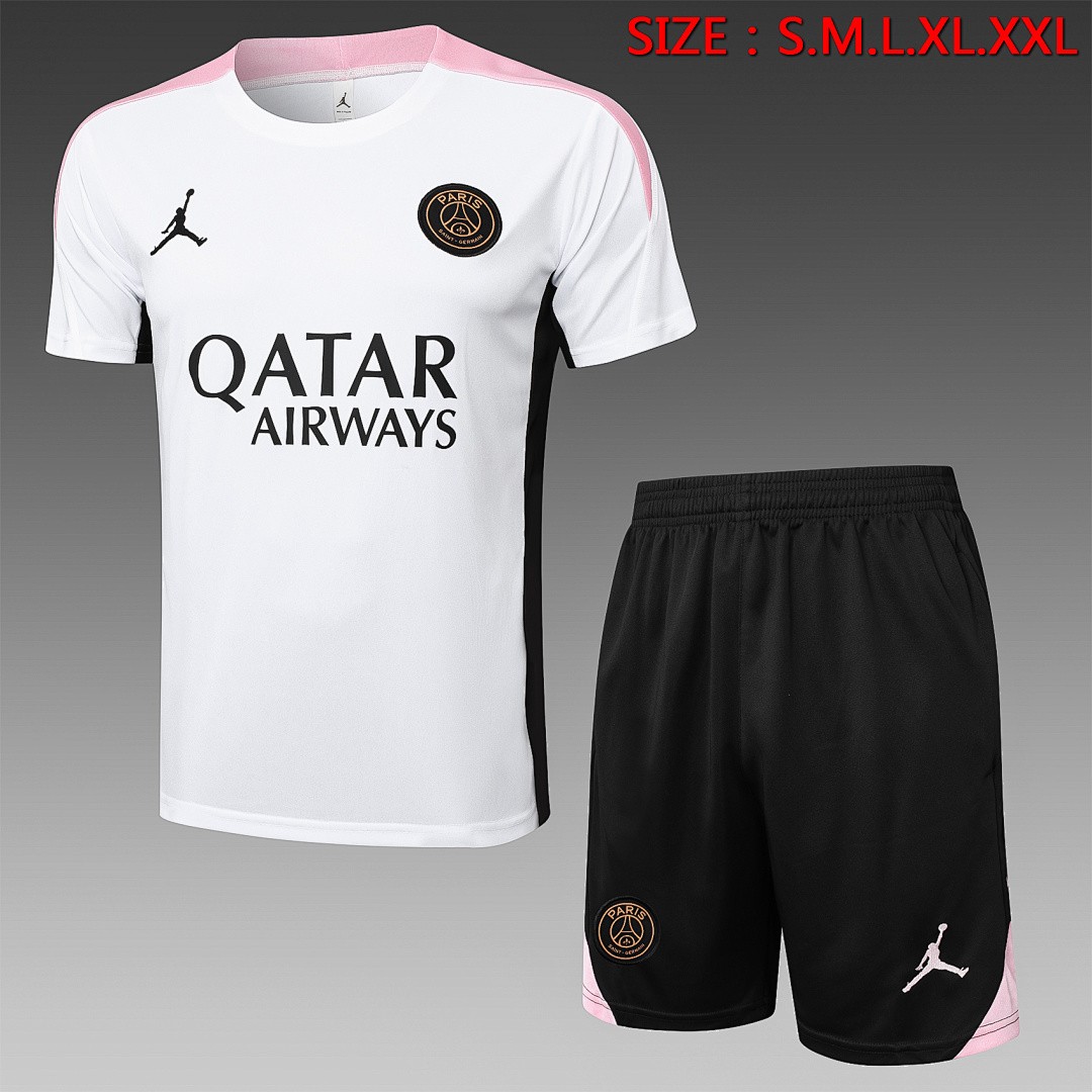 Paris Saint-Germain 24-25 Jordan Short Sleeve Training Top White with Pink Shoulders