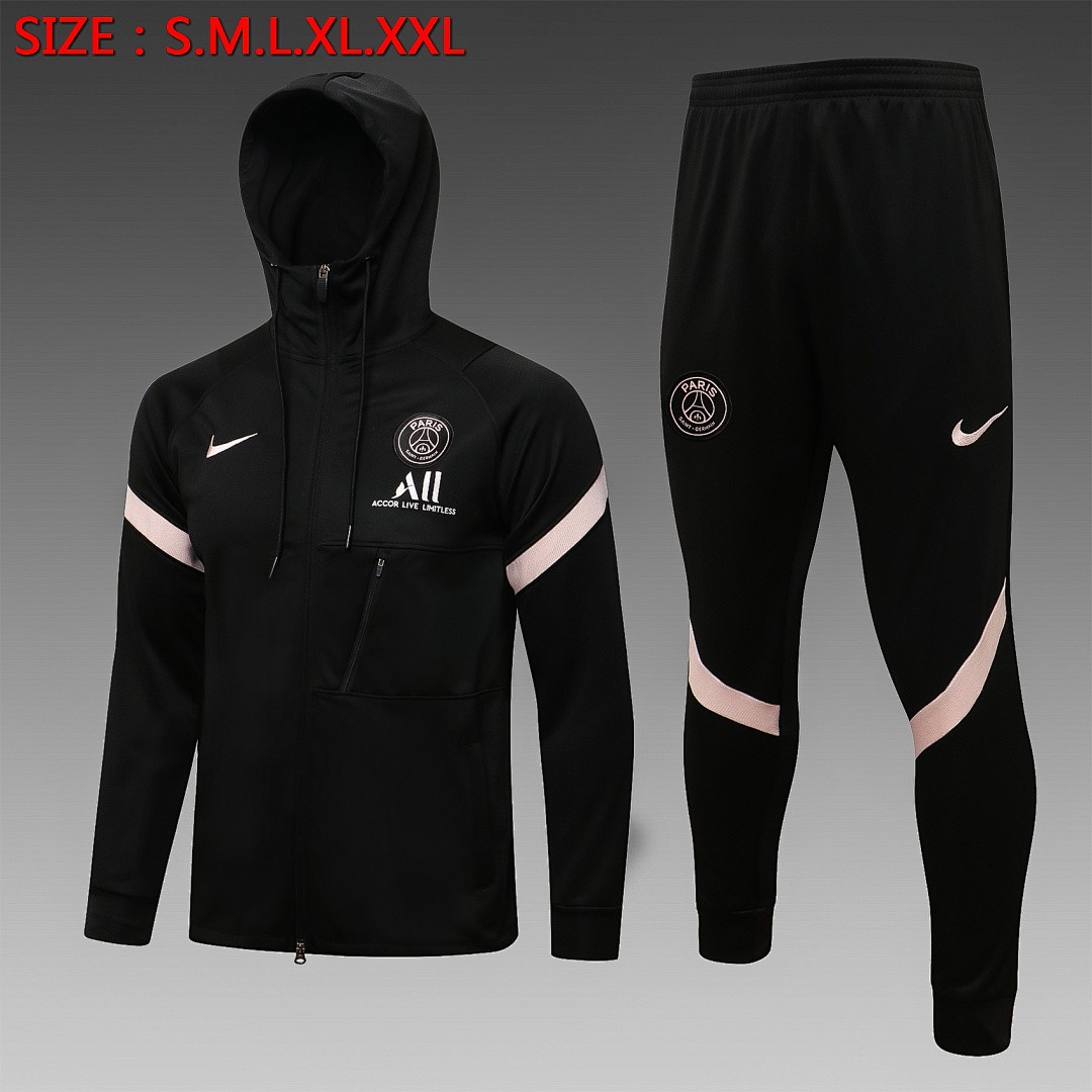 Paris Saint-Germain Black Long Zip Jacket with Pink Trim