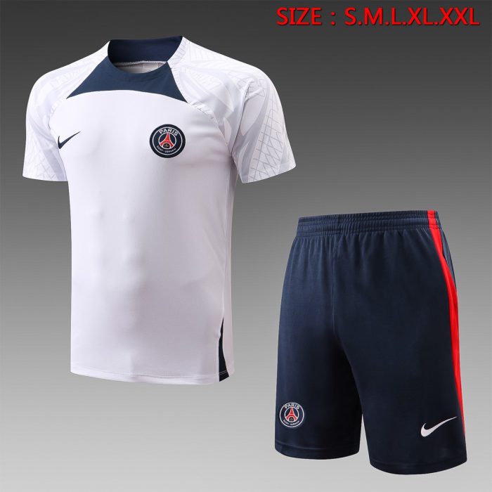 Nike Paris Saint-Germain 2022-2023 White Short Sleeve Training Set with 5-Inch Shorts - 图片 3