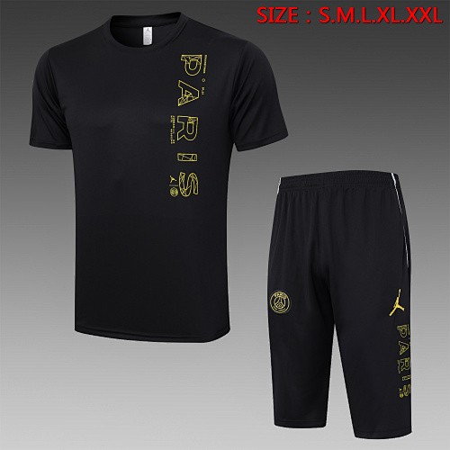 PSG 22-23 Jordan Black Short Sleeve Training Set with 3/4 Pants