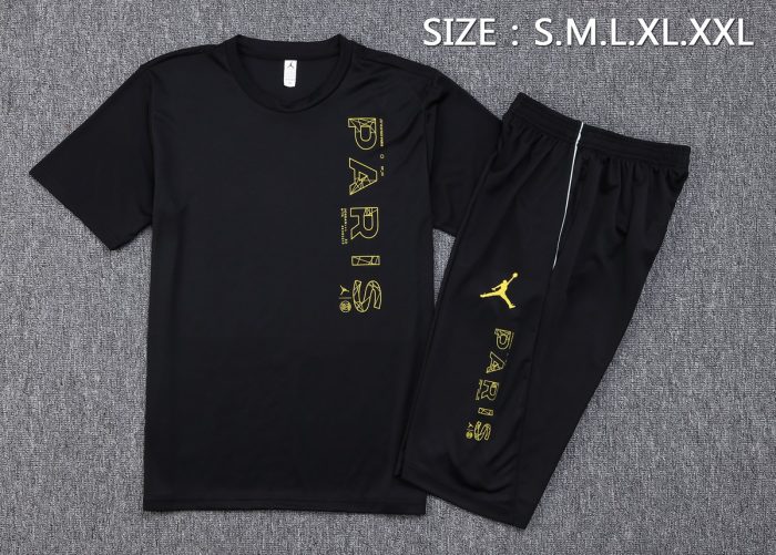 PSG 22-23 Jordan Black Short Sleeve Training Set with 3/4 Pants - 图片 2