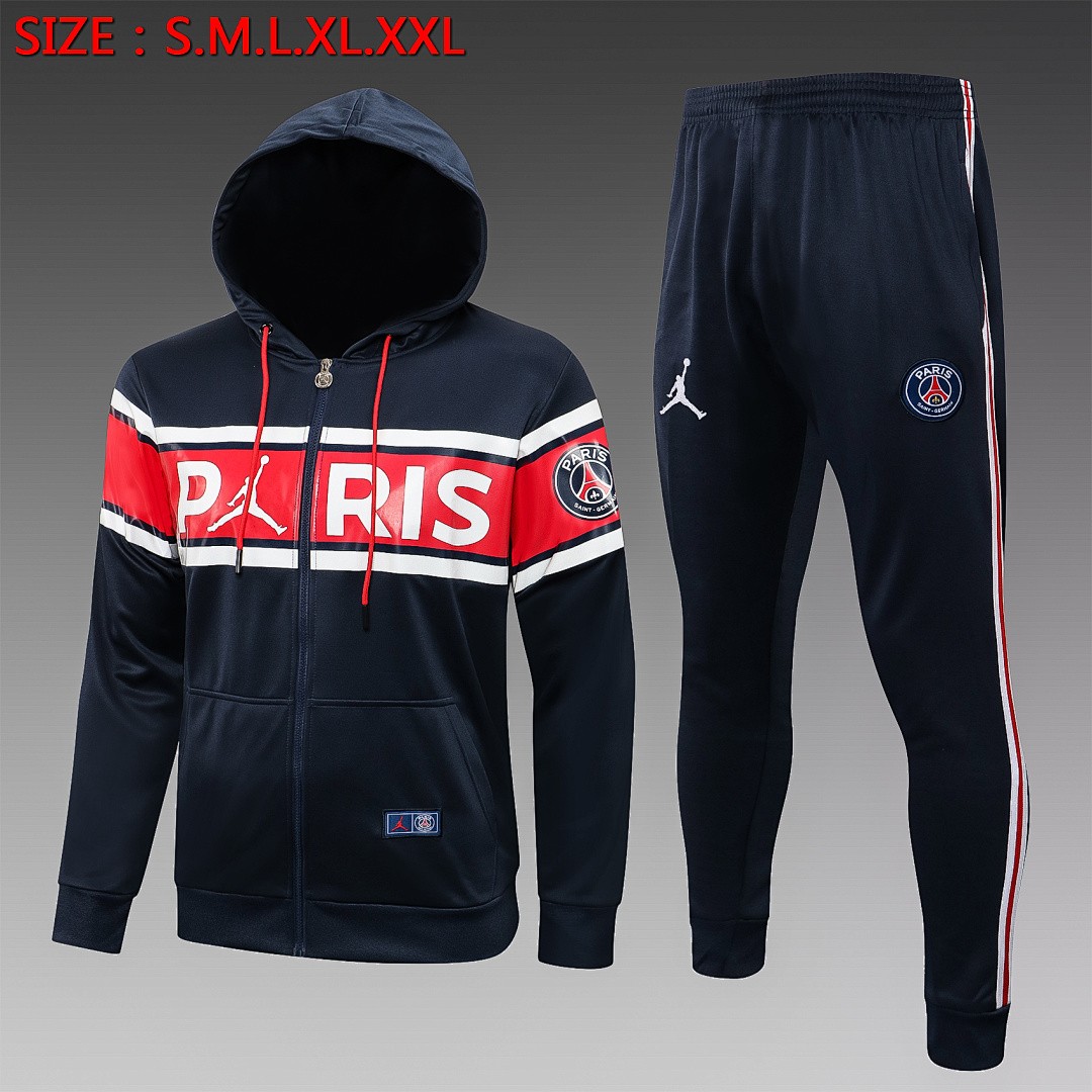 PSG 21/22 Jordan Blue with Red Half-Zip Hoodie S-2XL