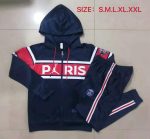 PSG 21/22 Jordan Blue with Red Half-Zip Hoodie S-2XL - 图片 9