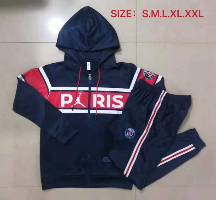 PSG 21/22 Jordan Blue with Red Half-Zip Hoodie S-2XL - 图片 9