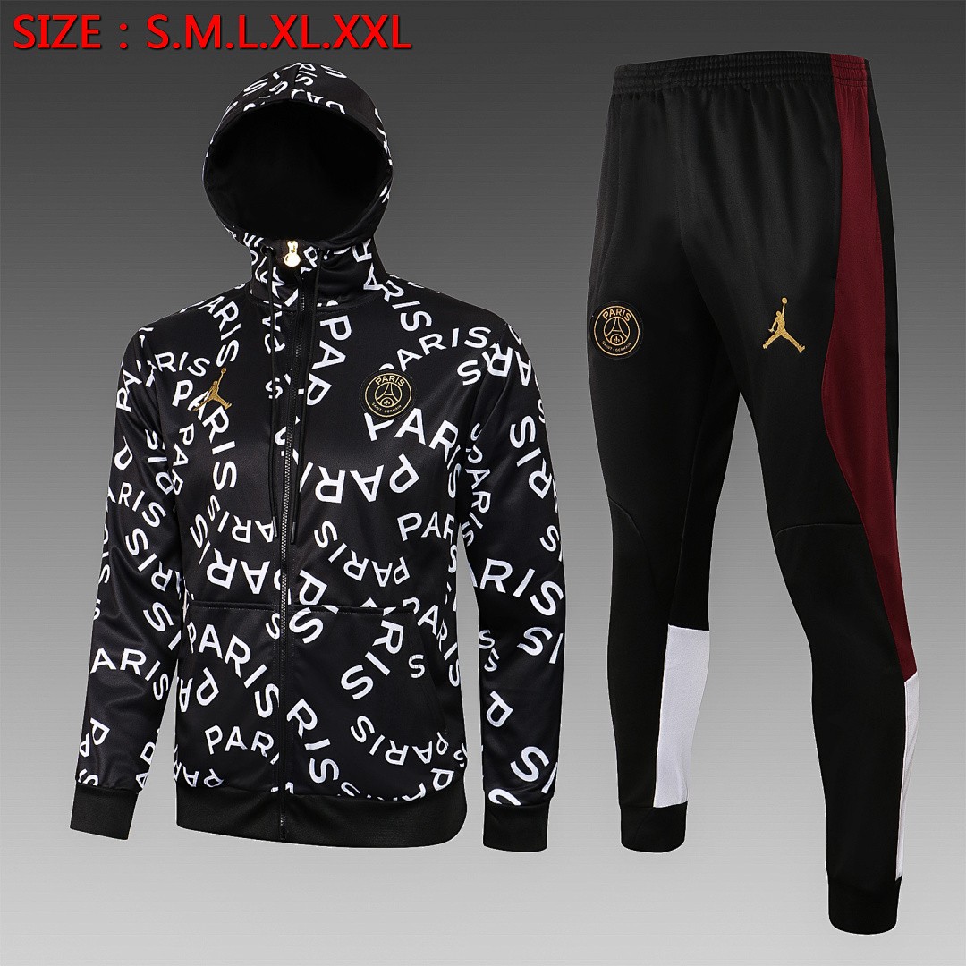 PSG 21/22 Long Zip Jacket Black with White Full Body Ads