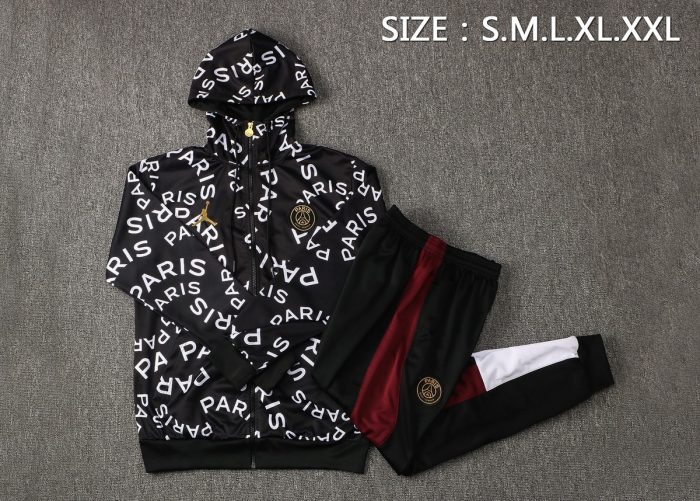PSG 21/22 Long Zip Jacket Black with White Full Body Ads - 图片 2