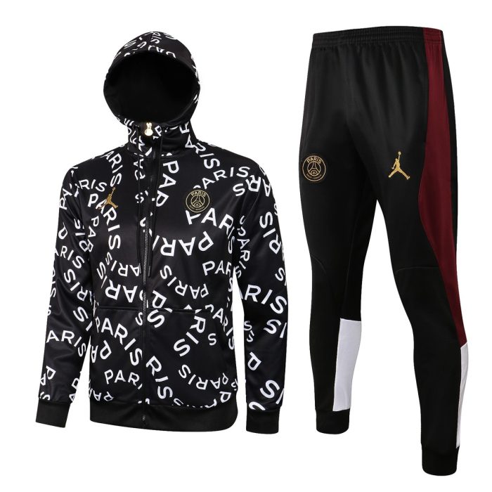 PSG 21/22 Long Zip Jacket Black with White Full Body Ads - 图片 9