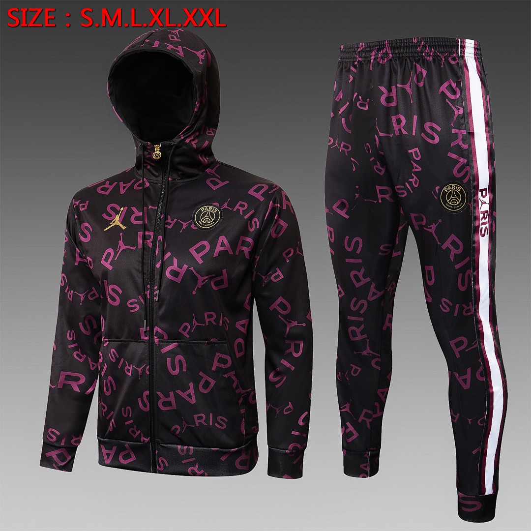 PSG 21-22 Jordan Black Long Zip Jacket with Purple Full Sleeve Ads