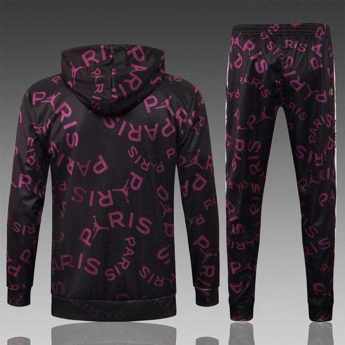 PSG 21-22 Jordan Black Long Zip Jacket with Purple Full Sleeve Ads - 图片 2