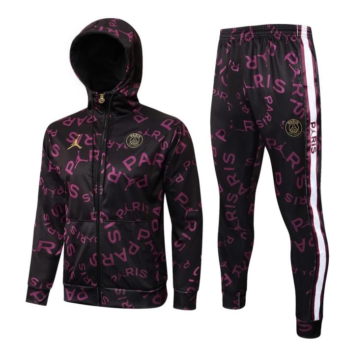 PSG 21-22 Jordan Black Long Zip Jacket with Purple Full Sleeve Ads - 图片 3