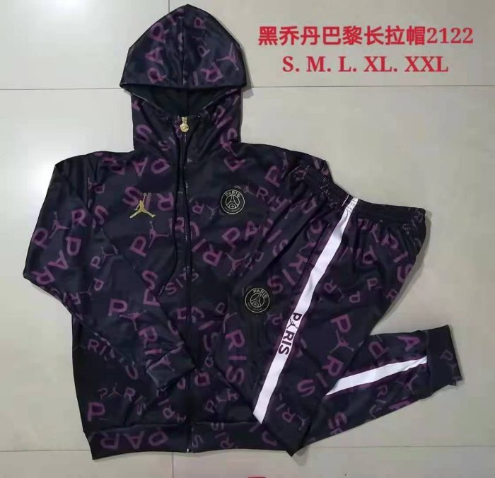 PSG 21-22 Jordan Black Long Zip Jacket with Purple Full Sleeve Ads - 图片 9