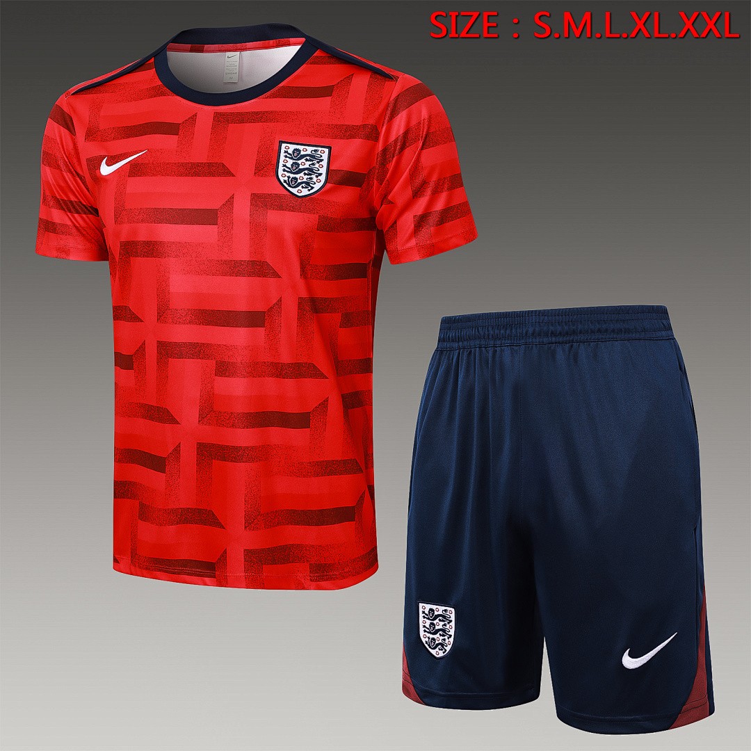 England 24-25 Red Splatter Short Sleeve Training Shirt