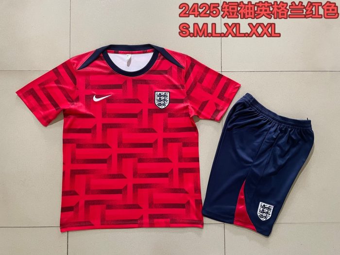 England 24-25 Red Splatter Short Sleeve Training Shirt - 图片 9