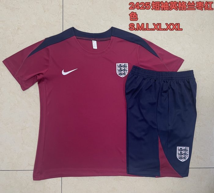England 24-25 Maroon Short Sleeve Training Kit - 图片 9