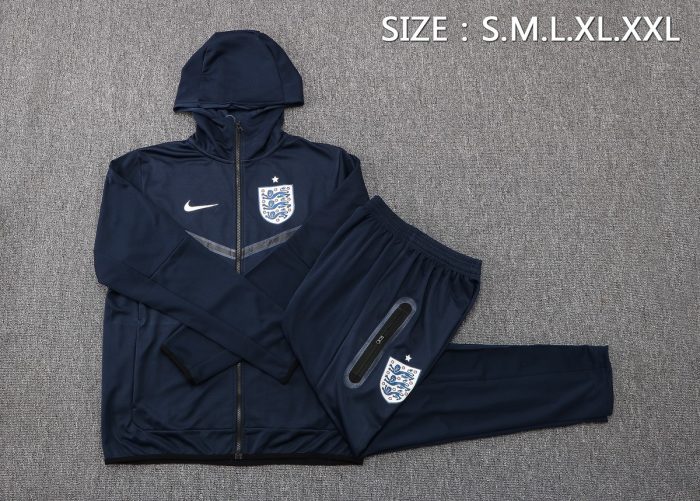 England 22/23 Blue Long Zip Jacket with Hood - 图片 2