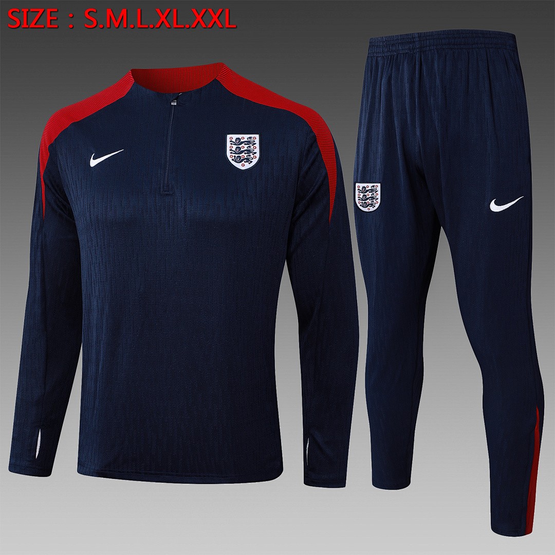 JER-7467_1 England 24-25 Player Version Semi-Zip Jacket Navy Blue - 图片 1