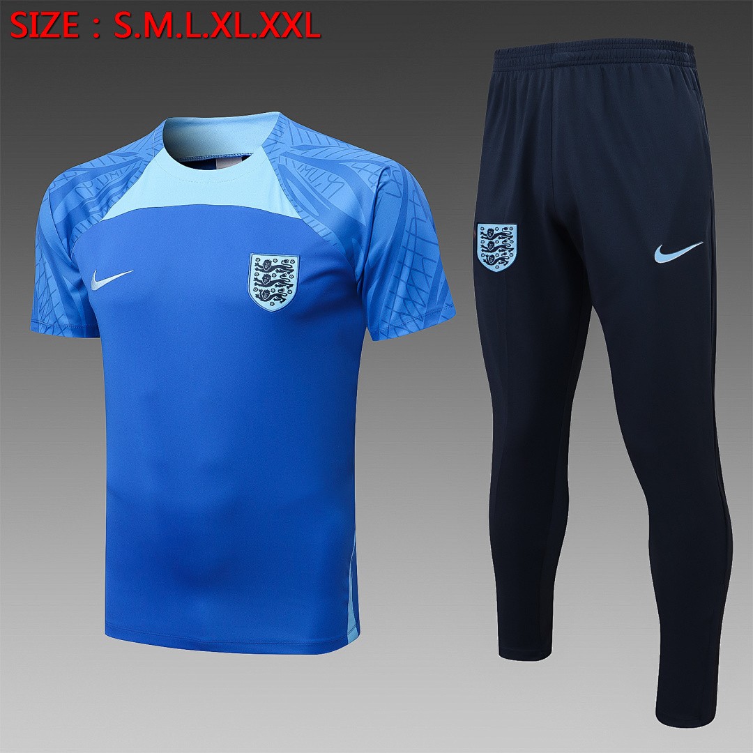 England 2022-2023 Colorful Blue Short Sleeve Training Suit (with Pants)