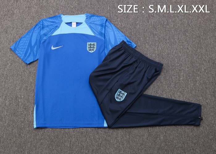 England 2022-2023 Colorful Blue Short Sleeve Training Suit (with Pants) - 图片 7