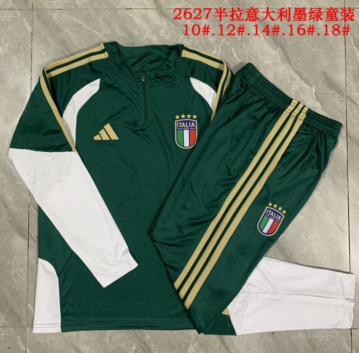 Italy Kids Semi-Zip Jacket Dark Green - 图片 3