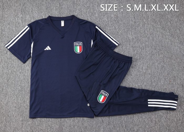 Italy 23-24 Royal Blue Training Short Sleeve Set with Pants - 图片 2