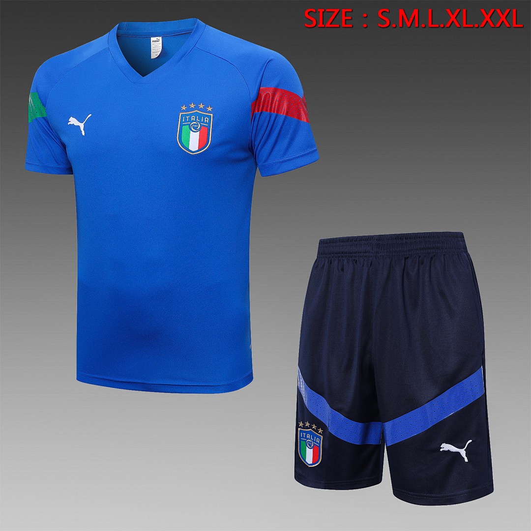 Italy 2022-2023 Short Sleeve Training Set in Colorful Blue (with 5-inch Shorts)