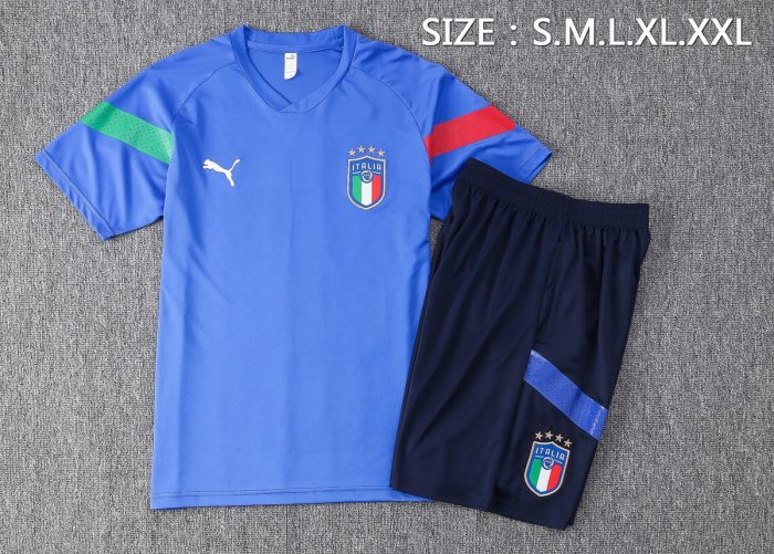 Italy 2022-2023 Short Sleeve Training Set in Colorful Blue (with 5-inch Shorts) - 图片 2