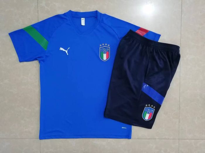 Italy 2022-2023 Short Sleeve Training Set in Colorful Blue (with 5-inch Shorts) - 图片 9
