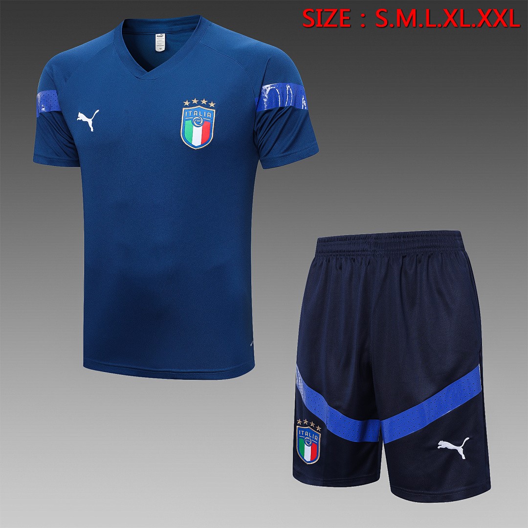 Italy 22-23 Blue Short Sleeve Training Suit with 5-Point Shorts