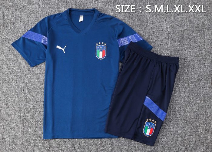 Italy 22-23 Blue Short Sleeve Training Suit with 5-Point Shorts - 图片 2