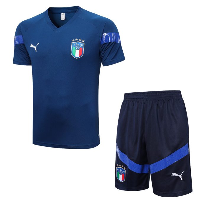 Italy 22-23 Blue Short Sleeve Training Suit with 5-Point Shorts - 图片 8