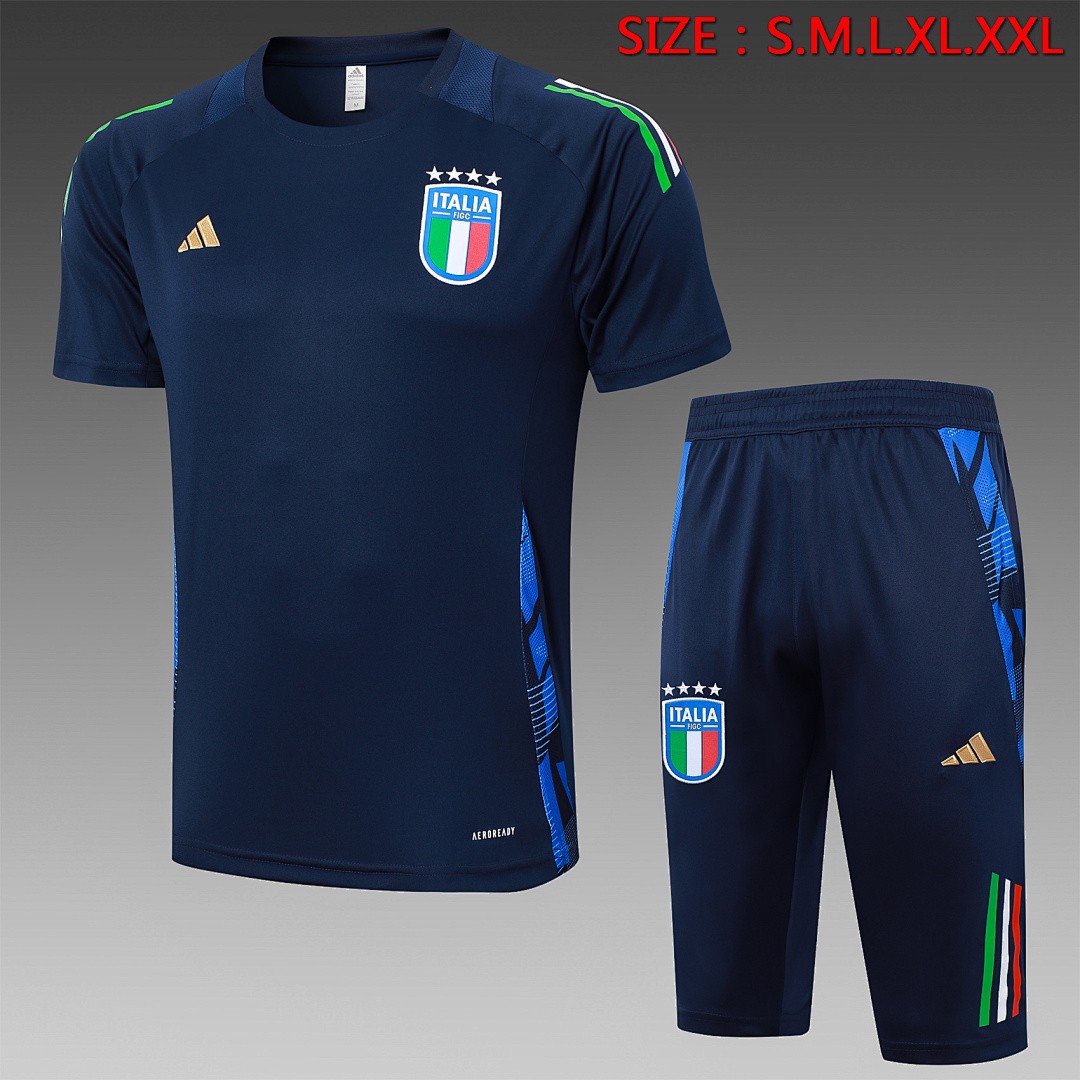 Italy 24-25 Short Sleeve Training Set in Royal Blue (with 3/4 Pants)
