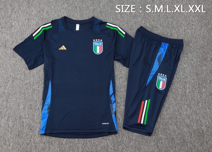 Italy 24-25 Short Sleeve Training Set in Royal Blue (with 3/4 Pants) - 图片 2