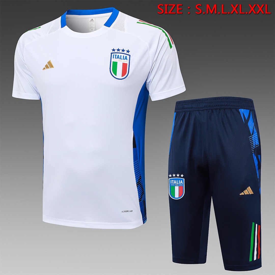 Italy 24-25 White Short Sleeve Training Set with 3/4 Pants