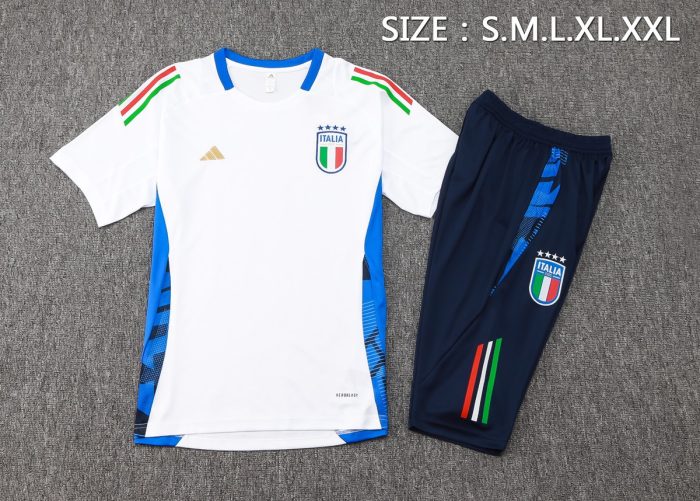 Italy 24-25 White Short Sleeve Training Set with 3/4 Pants - 图片 2
