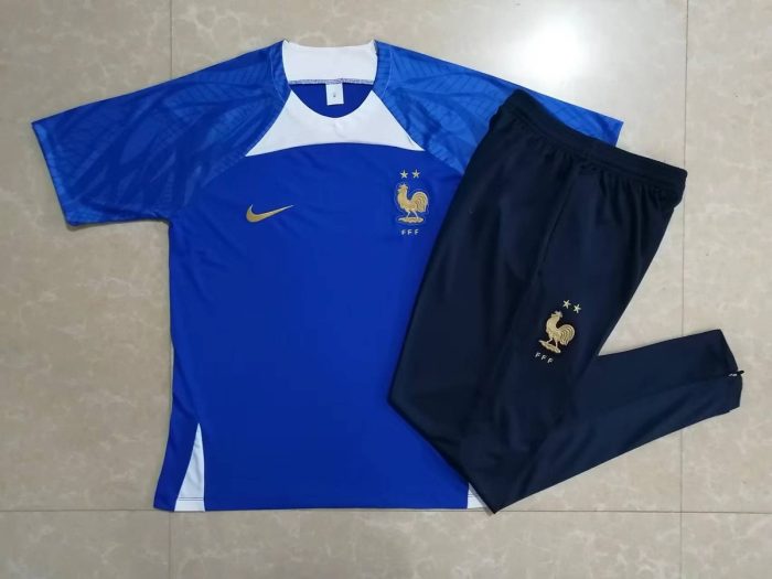 France 22/23 Colorful Blue Short Sleeve Training Suit with Pants - 图片 9