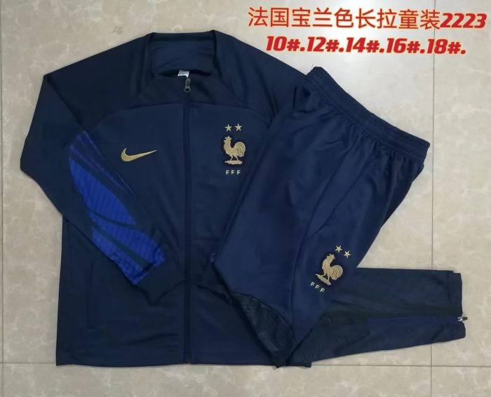 France 22/23 Long Zipper Jacket Kids Blue - 图片 3