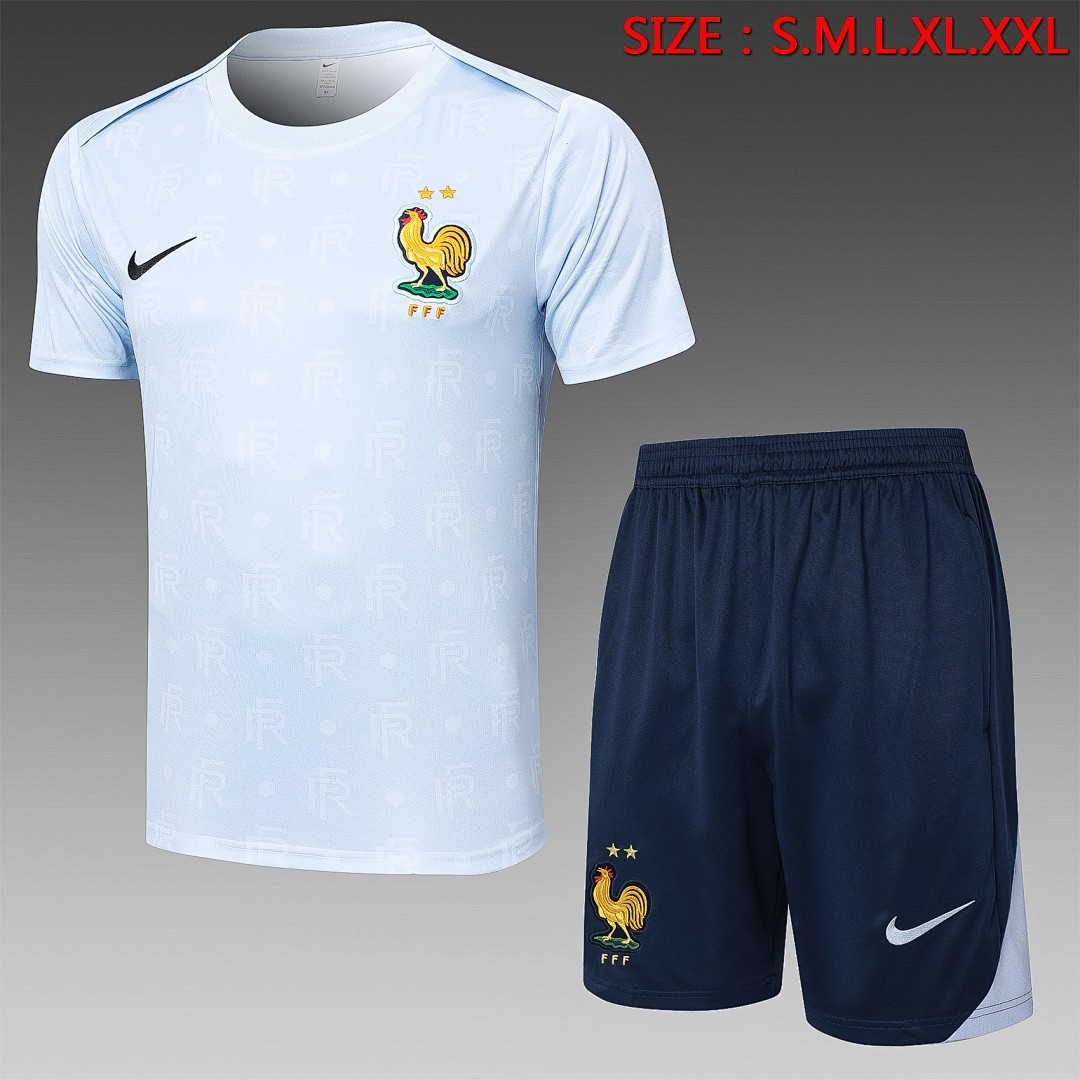 JER-7623_1 France 24/25 Light Blue Splatter Short Sleeve Training Shirt - 图片 1