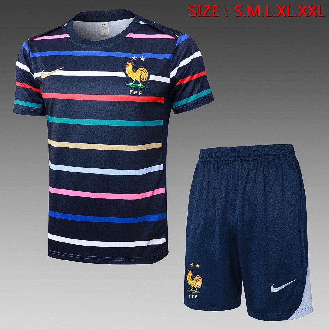 JER-7624_1 France 24/25 Blue Stripe Short Sleeve Training Shirt - 图片 1