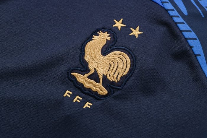 France 22/23 Navy Blue Training Short Sleeve Set with Pants - 图片 5