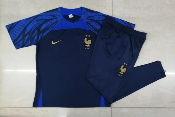 France 22/23 Navy Blue Training Short Sleeve Set with Pants - 图片 9
