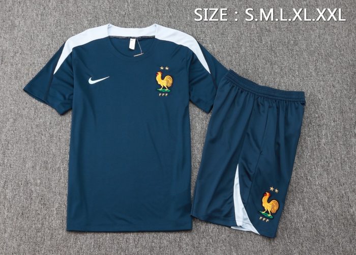 France 24/25 Short Sleeve Training Shirt Navy Blue - 图片 2