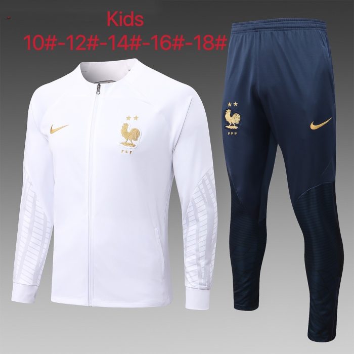 France 22/23 White Children's Long Zipper Jacket - 图片 2