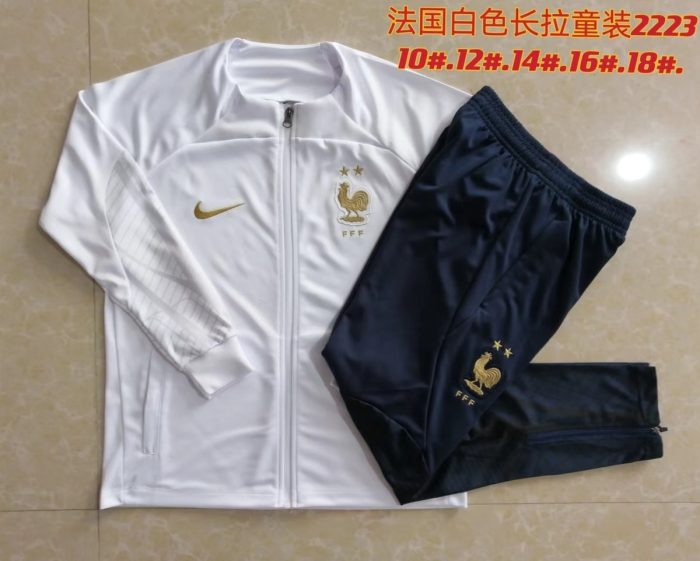 France 22/23 White Children's Long Zipper Jacket - 图片 3