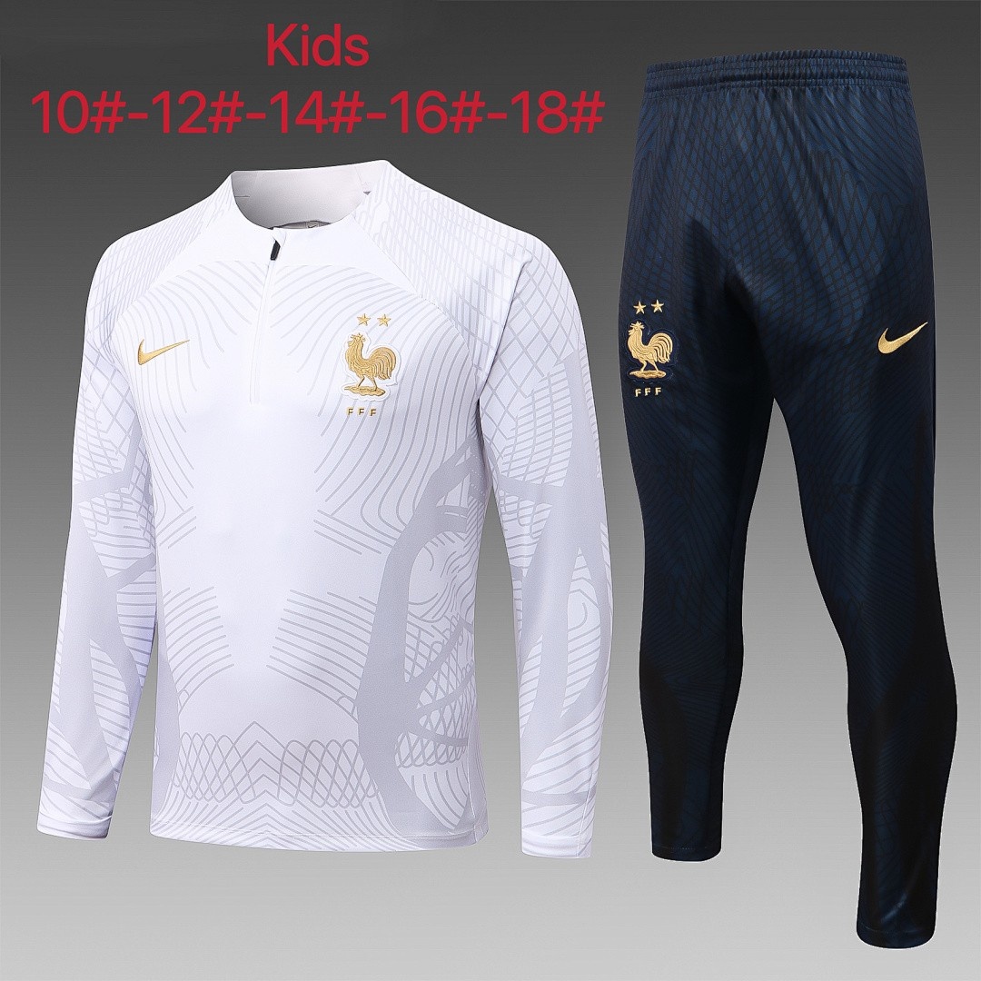 France 22/23 White Kids' Half-Zip Jacket (Spray Print)
